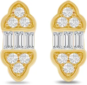 Amazon Essentials Yellow 10K Gold 1/4 Cttw Round and Baguette Diamonds Stud Earrings