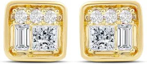 Amazon Essentials Yellow 10K Gold 1/4 Cttw Round, Princess and Baguette Diamonds Stud Earrings