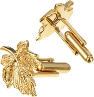 Amosfun 1 Pair of Maple Leaf Cufflinks for The Maple City Handsome Cufflinks for Men Metal Cufflinks for Wedding Bussiness Anniversary Birthday Gold