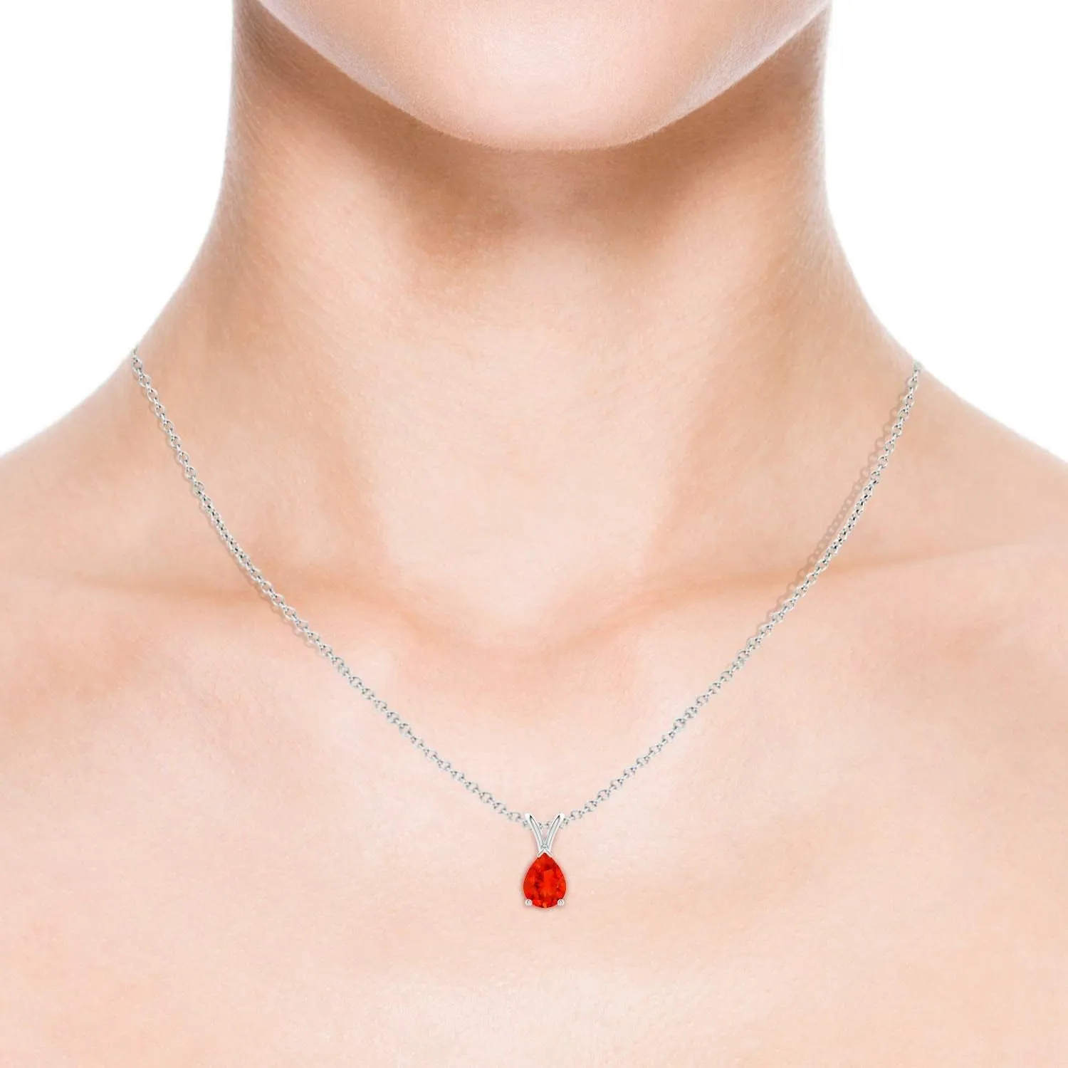 Angara Natural V-Bale Pear-Shaped Fire Opal Solitaire Pendant in Silver / 14K Solid Gold/Platinum | Birthday, Engagement, Anniversary, Wedding Jewelry Gift for Women