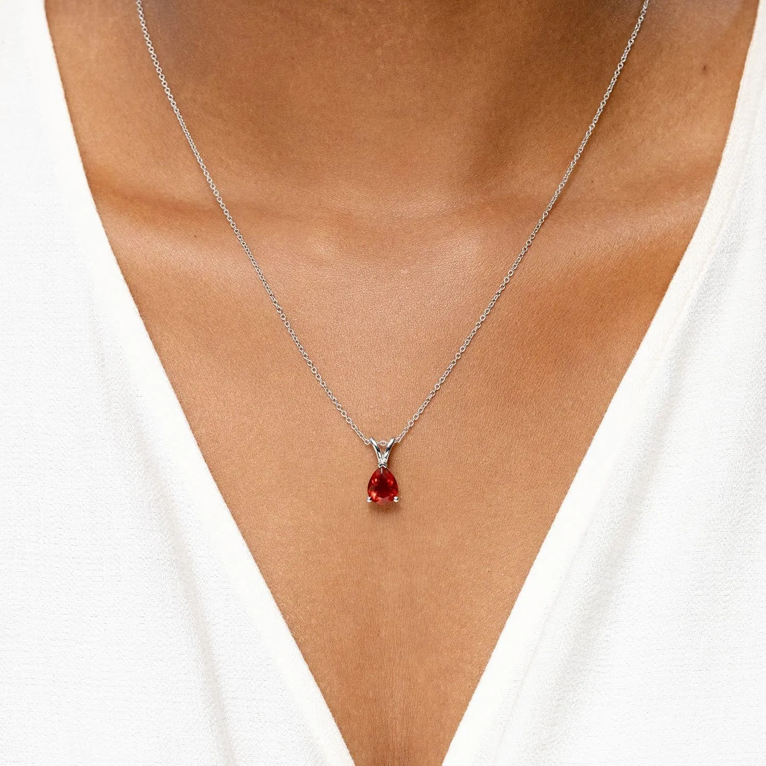 Angara Natural V-Bale Pear-Shaped Fire Opal Solitaire Pendant in Silver / 14K Solid Gold/Platinum | Birthday, Engagement, Anniversary, Wedding Jewelry Gift for Women