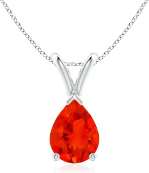 Angara Natural V-Bale Pear-Shaped Fire Opal Solitaire Pendant in Silver / 14K Solid Gold/Platinum | Birthday, Engagement, Anniversary, Wedding Jewelry Gift for Women