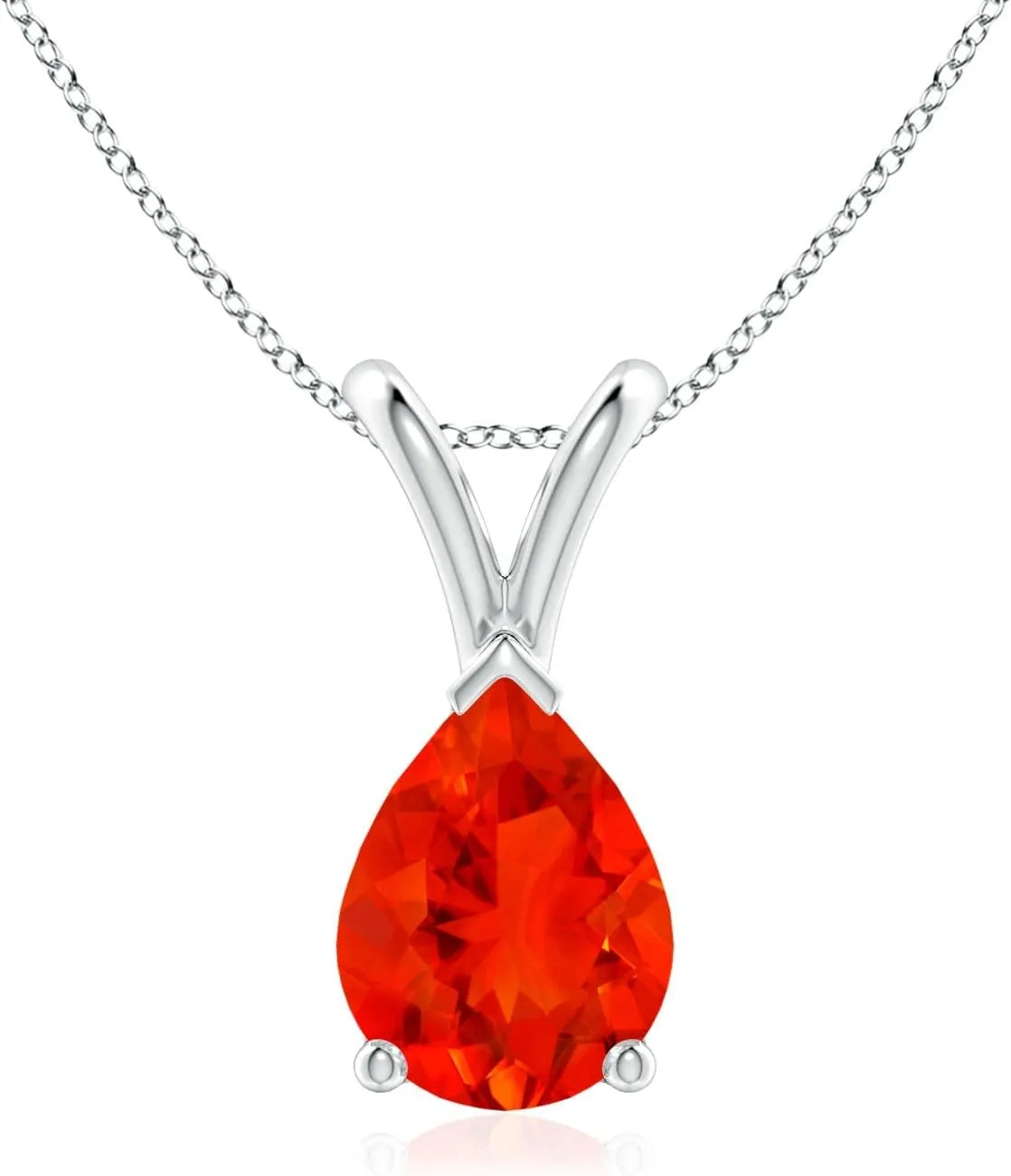 Angara Natural V-Bale Pear-Shaped Fire Opal Solitaire Pendant in Silver / 14K Solid Gold/Platinum | Birthday, Engagement, Anniversary, Wedding Jewelry Gift for Women