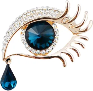 Angel Tears Brooch Pins, Elegant Rhinestone Sapphire Big Eyes Alloy Long Eyelashes Corsage Breastpin for Women Jewelry