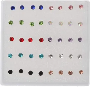 angwang Ear Studs,20 Pairs Colorful Faux Rhinestone Plastic Ear Studs Hypoallergenic Earrings Color-3mm