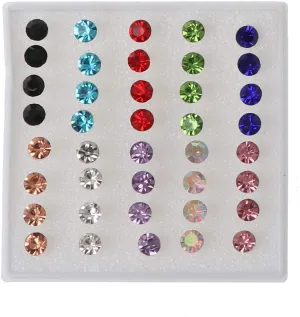 angwang Ear Studs,20 Pairs Colorful Faux Rhinestone Plastic Ear Studs Hypoallergenic Earrings Color-5mm