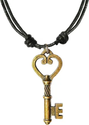 Antique Bronze Unisex Skeleton Key Charm Pendant Adjustable Cord Necklace 16" (SKBzPNL)
