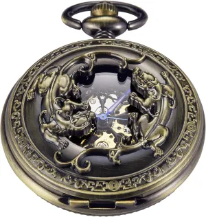 Antique Mechanical Pocket Watch for MenIrregular Octagon Skeleton Pocket Watch, Roman Numeral Dial with Chain   Box