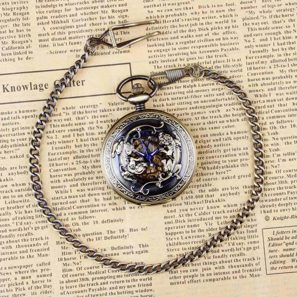 Antique Mechanical Pocket Watch for MenIrregular Octagon Skeleton Pocket Watch, Roman Numeral Dial with Chain   Box