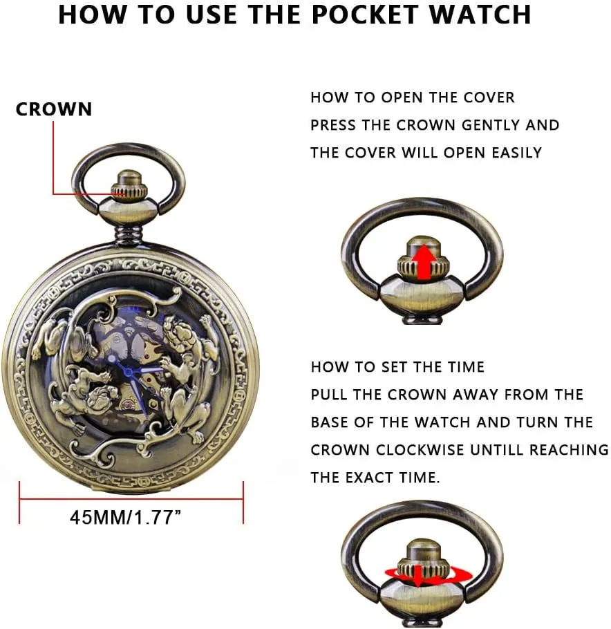 Antique Mechanical Pocket Watch for MenIrregular Octagon Skeleton Pocket Watch, Roman Numeral Dial with Chain   Box
