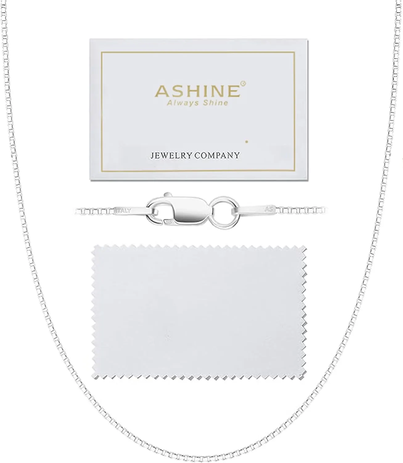 ASHINE 925 Sterling Silver 1mm & 0.8 Italian Box Chain Necklace 16" - 30" with Silver Polishing Cloth/Dainty & Sturdy Necklace for Women Available in 15 Lengths