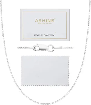 ASHINE 925 Sterling Silver 1mm & 0.8 Italian Box Chain Necklace 16" - 30" with Silver Polishing Cloth/Dainty & Sturdy Necklace for Women Available in 15 Lengths