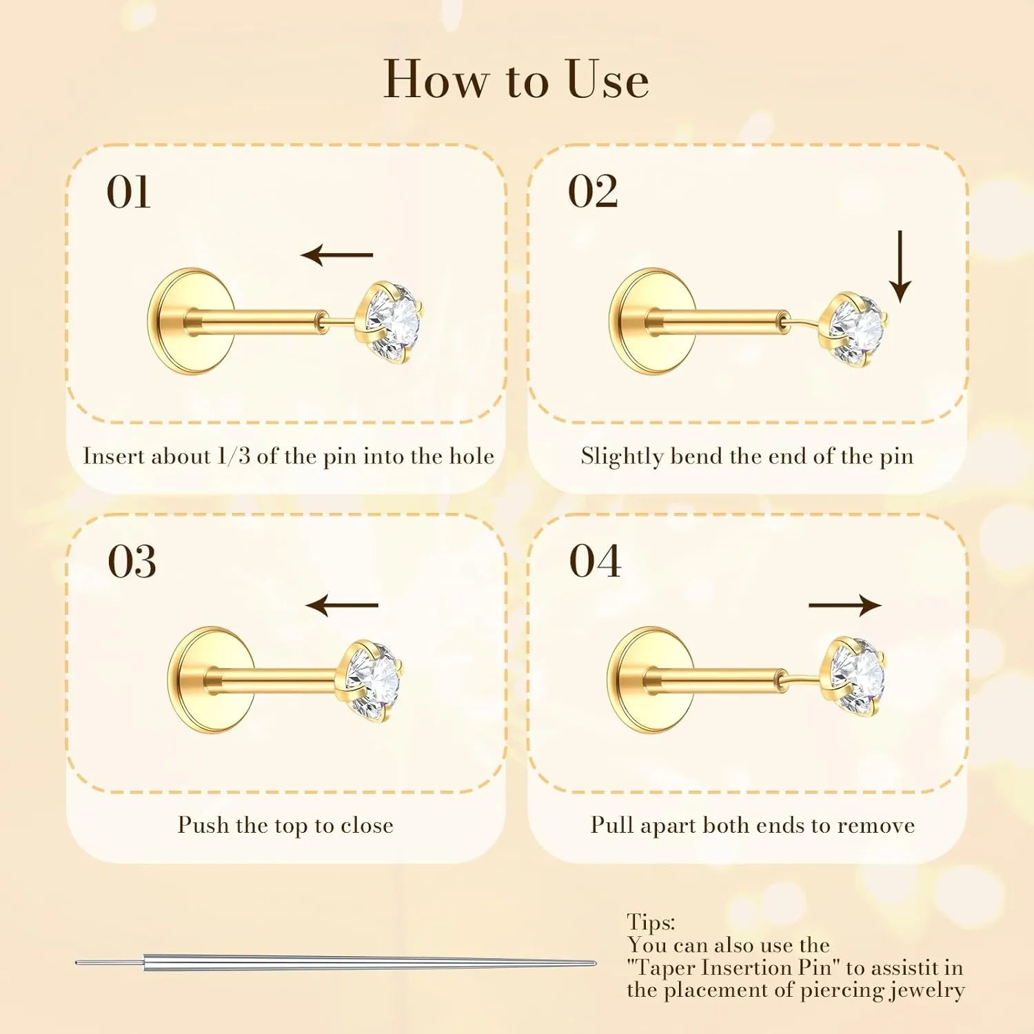Aumeo 16G 18G Nose Rings Studs Threadless Flat Back Earrings Moon Star Lip Studs Heart CZ Medusa Nostril Tragus Helix Conch Piercing Jewelry 6mm 8mm 10mm Bar Length
