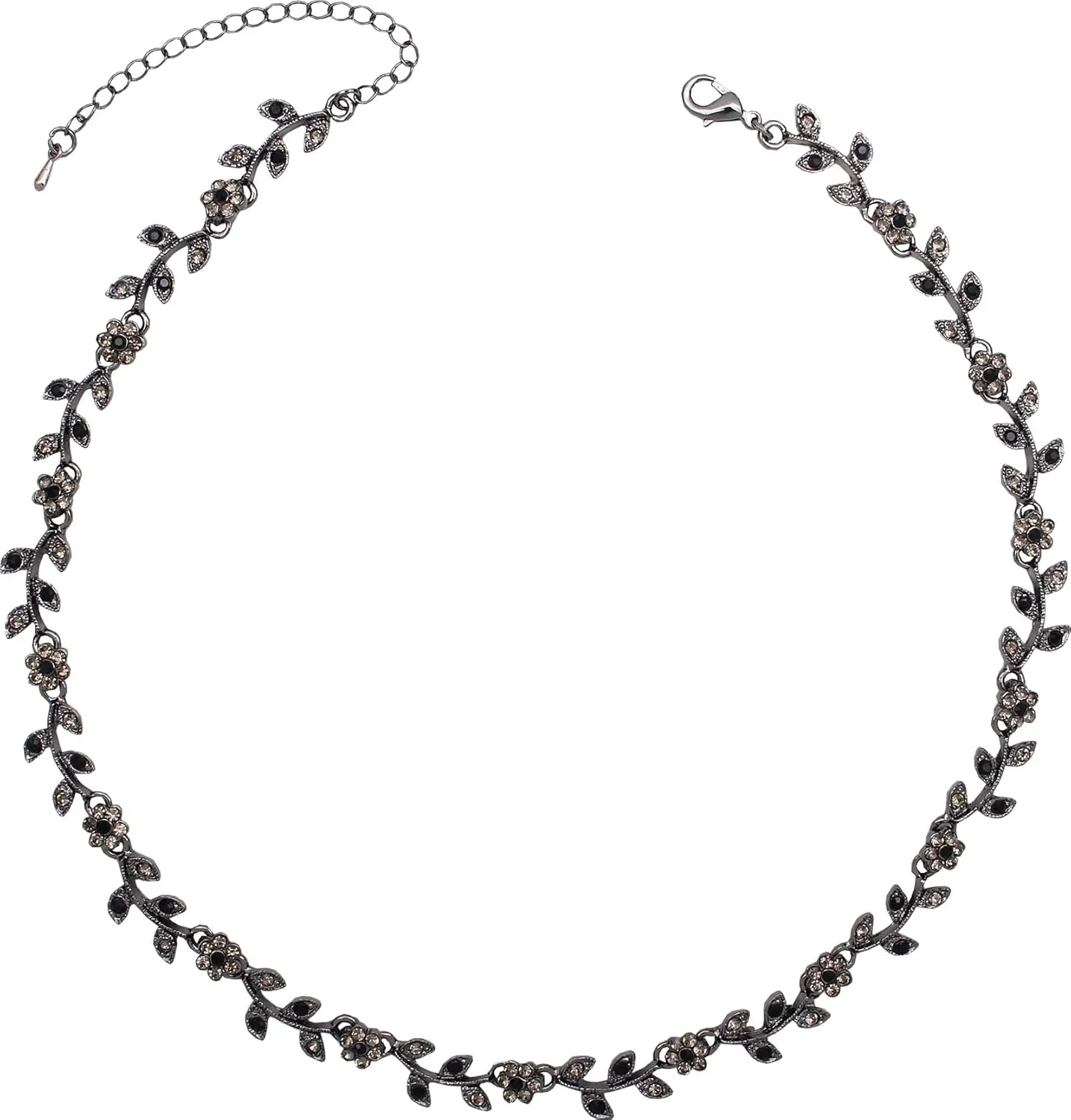 Austrian Crystal Rhinestone Choker Necklace Elegant Flower Leaf Chain Necklace Jewelry for Party Prom Costume Accessories for Women