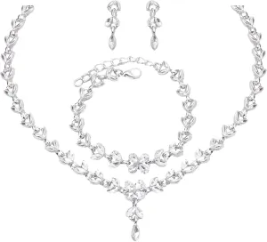 Austrian Marquise Crystal Bridal Bridesmaid Jewelry Sets Elegant Leaf Necklace Dangle Earrings Bracelet Set for Women Party Prom Accessories Jewelry