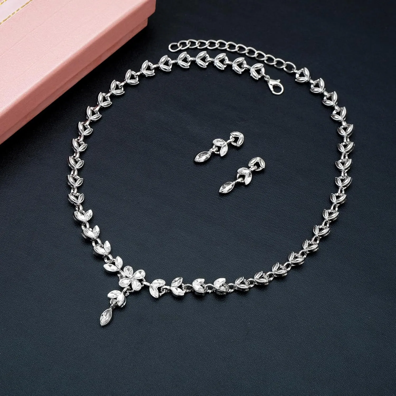 Austrian Marquise Crystal Bridal Bridesmaid Jewelry Sets Elegant Leaf Necklace Dangle Earrings Bracelet Set for Women Party Prom Accessories Jewelry