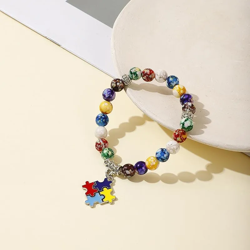 Autism Awareness Bracelet for Women Colorful Charm Puzzle Piece Autism Autistic Bracelet Handmade Boho Friendship Beaded Adjustable Stretch Bracelets