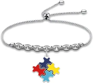 Autism Awareness Earrings Keychain Bracelet Autism Gift Colorful Puzzle Piece Necklace Autism Gift for Autism Friend