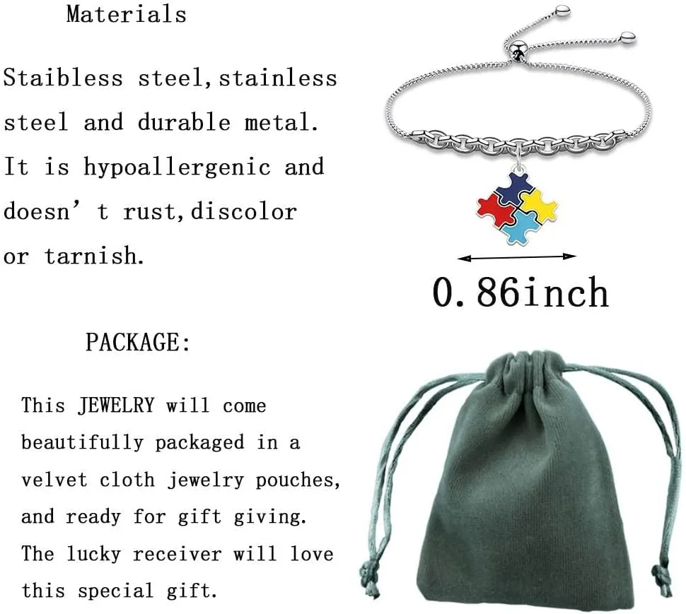 Autism Awareness Earrings Keychain Bracelet Autism Gift Colorful Puzzle Piece Necklace Autism Gift for Autism Friend