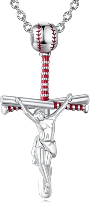 AXELUNA Baseball Necklace Softball Necklace Jesus Bible Cross Verse Philippians 4:13 I CAN DO ALL THINGS Baseball Softball Cross Necklace Sterling Silver for Women