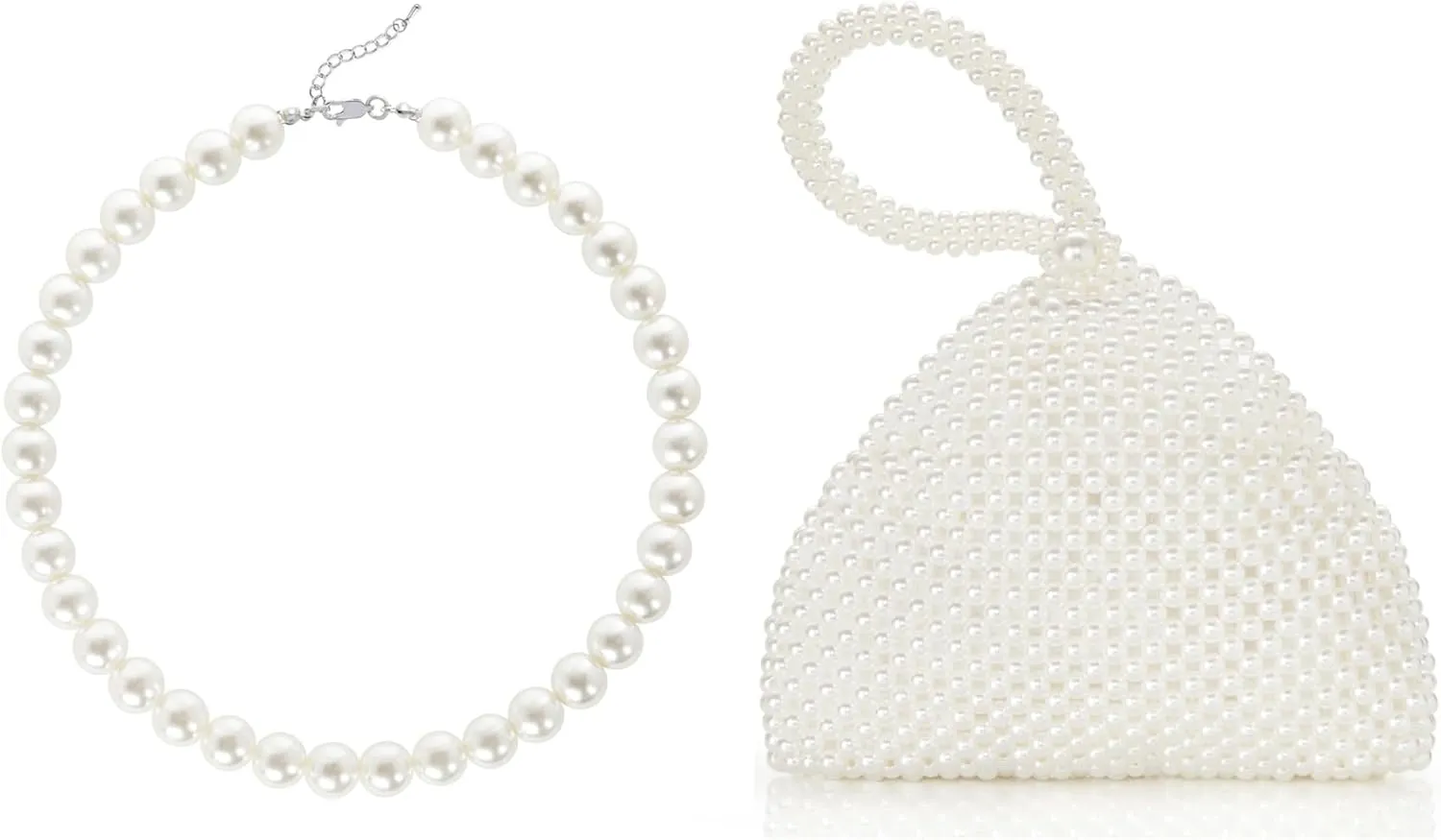 BABEYOND Round Imitation Pearl Necklace Wedding Pearl Necklace for Brides Pearl Clutch Purse Evening Bags for Women Elegant Triangle Purse