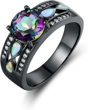 Barzel Black Rhodium Plated Created Black Opal Ring for Women, Sizes 5-10