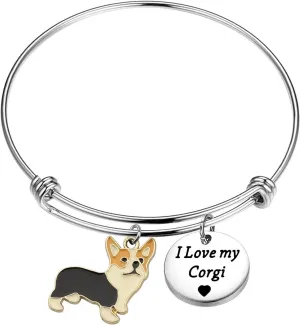BAUNA Corgi Dog Gift I Love My Corgi Bracelet Gifts for Dog Lover Corgi Mom Gift