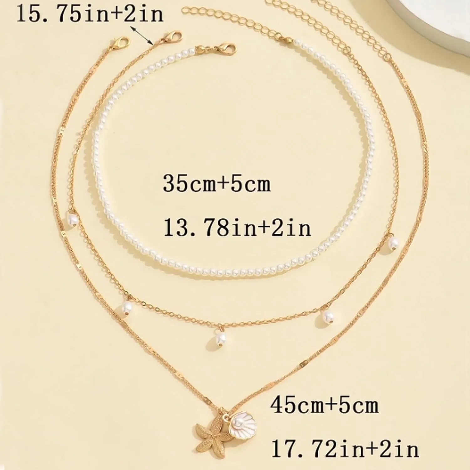 Beach Jewelry for Women Shell & Starfish Layered Necklace, Summer Seashell Pearl Puka Shell Beach Necklace Jewelry Gift for Her