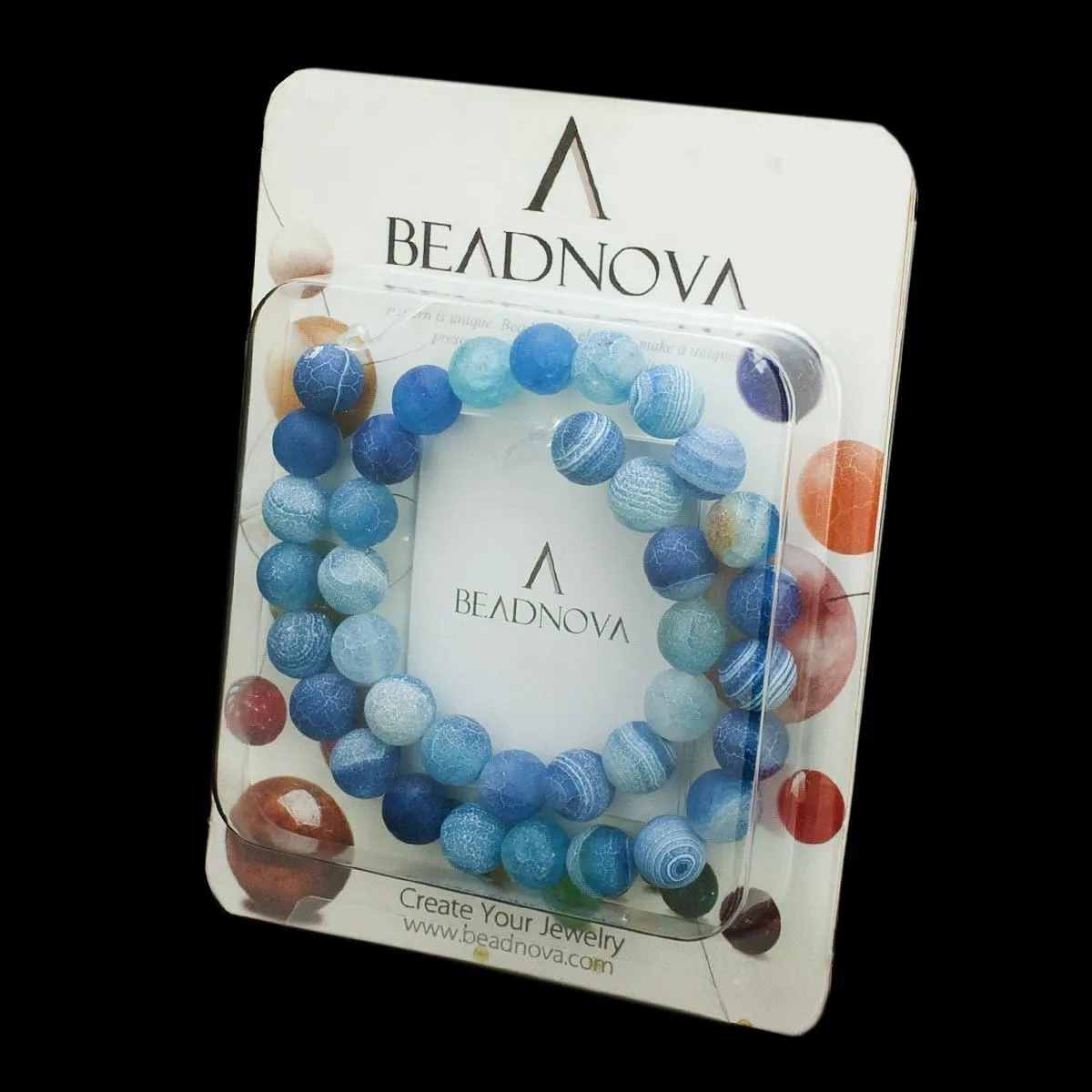 BEADNOVA 8mm Blue Frosted Agate Unpolished Cracked Matte Gemstone Gem Strand Round Loose Beads for Jewelry Making