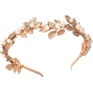 Beaupretty Pearls Leaf Headband Rhinestones Bridal Headpiece Jewelry Roman Goddess Hair Accessories for Bride Gold