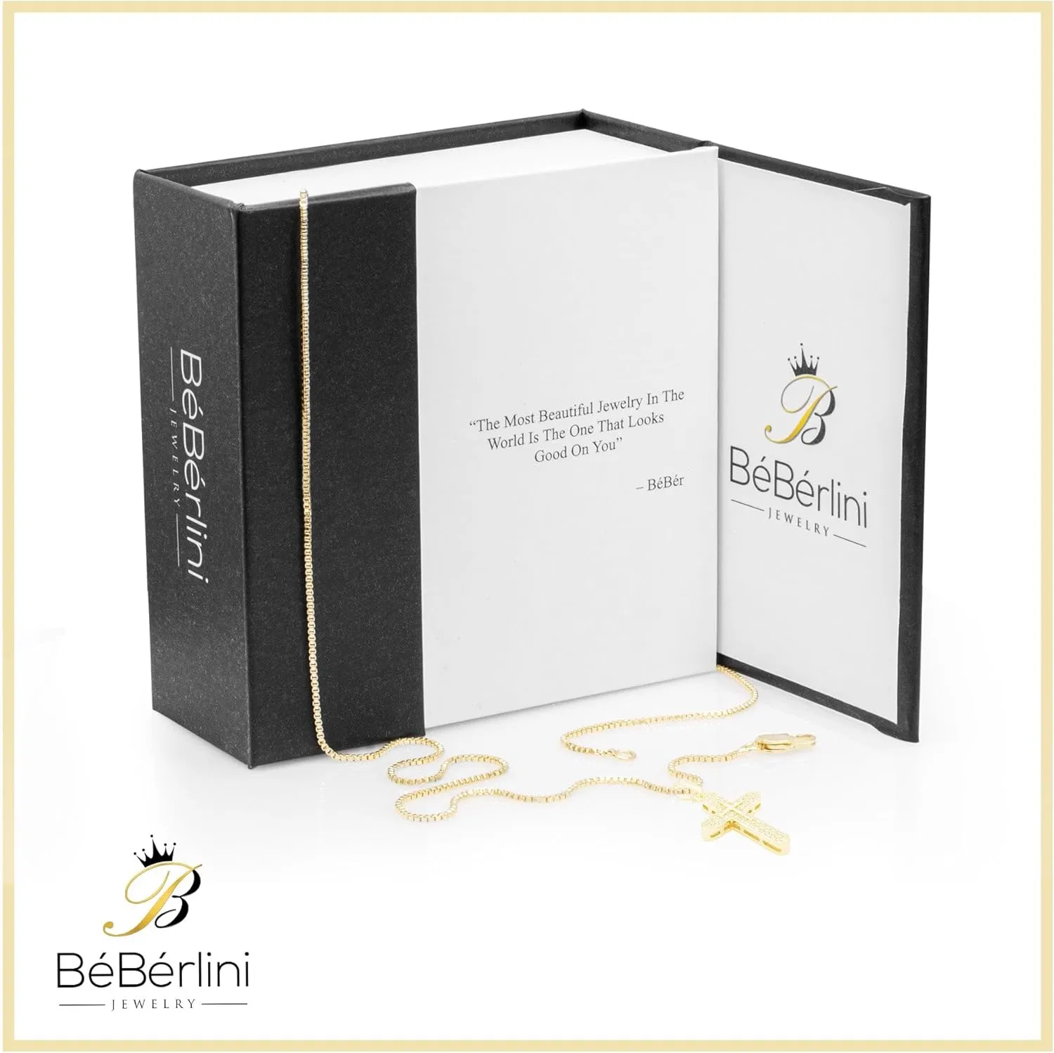 BEBERLINI Cross Cubic Zirconia Pendant 14K Gold Filled Rope Box Cuban Chain Necklace Set Fashion Jewelry Gift For Women 18 20 24