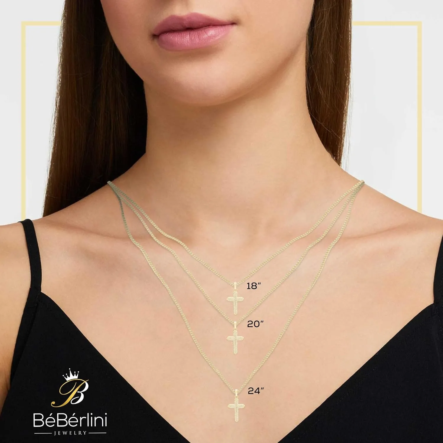 BEBERLINI Cross Cubic Zirconia Pendant 14K Gold Filled Rope Box Cuban Chain Necklace Set Fashion Jewelry Gift For Women 18 20 24