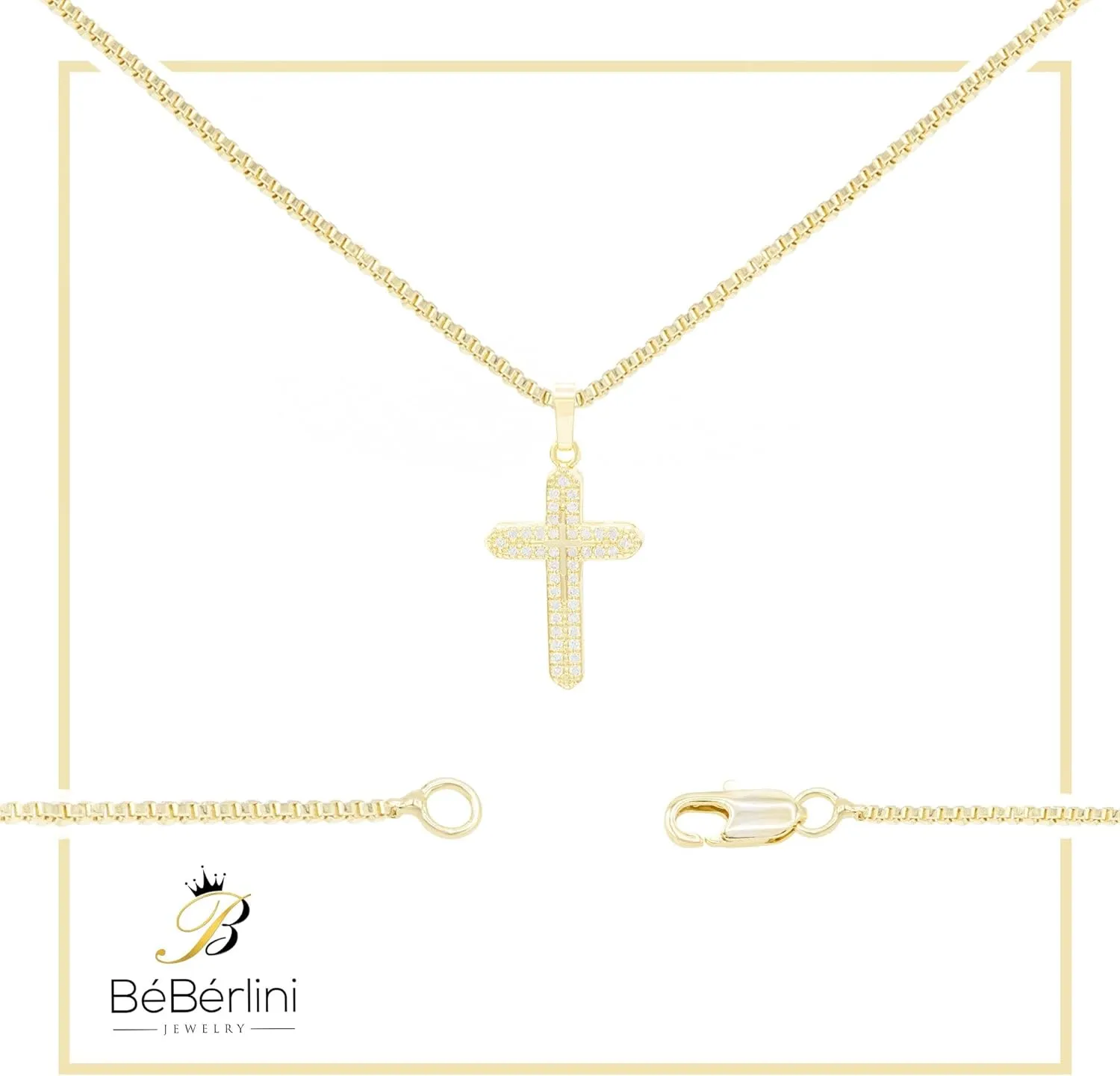 BEBERLINI Cross Cubic Zirconia Pendant 14K Gold Filled Rope Box Cuban Chain Necklace Set Fashion Jewelry Gift For Women 18 20 24
