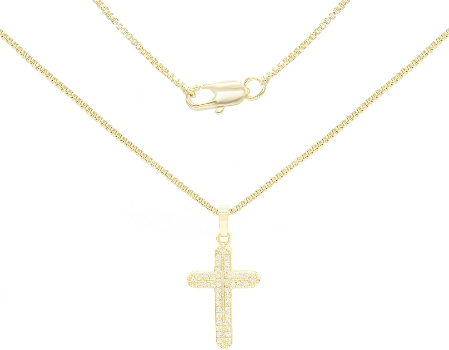 BEBERLINI Cross Cubic Zirconia Pendant 14K Gold Filled Rope Box Cuban Chain Necklace Set Fashion Jewelry Gift For Women 18 20 24