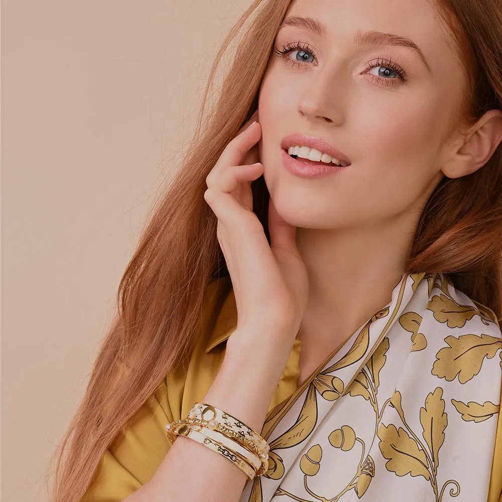 Bee Sparkle Trellis Cream & Gold Bangle
