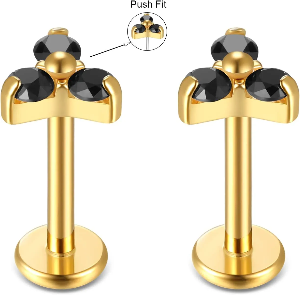 BelezaDosas G23 Titanium Labret Studs 16G Threadless Push-in Press Fit Lip Cluster Tragus Helix Lobe Conch Rook Medusa Cartilage Monroe Earring Push Back Piercing Jewelry