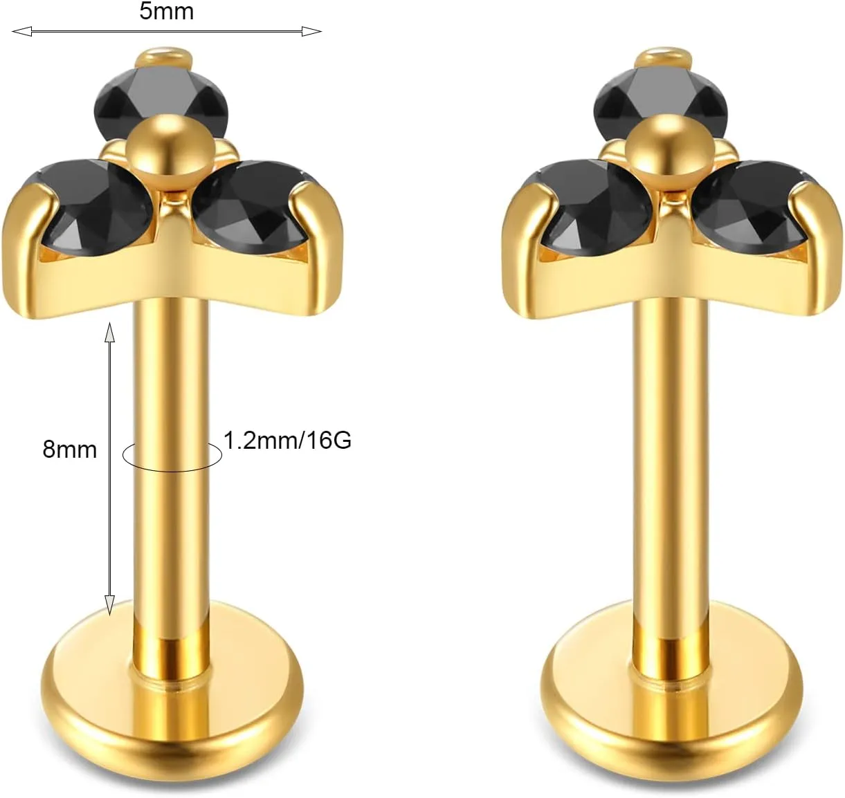 BelezaDosas G23 Titanium Labret Studs 16G Threadless Push-in Press Fit Lip Cluster Tragus Helix Lobe Conch Rook Medusa Cartilage Monroe Earring Push Back Piercing Jewelry