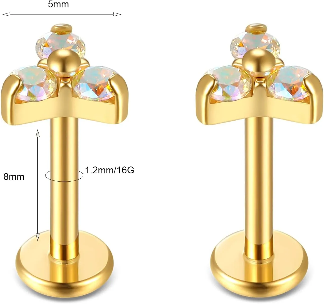 BelezaDosas G23 Titanium Labret Studs 16G Threadless Push-in Press Fit Lip Cluster Tragus Helix Lobe Conch Rook Medusa Cartilage Monroe Earring Push Back Piercing Jewelry