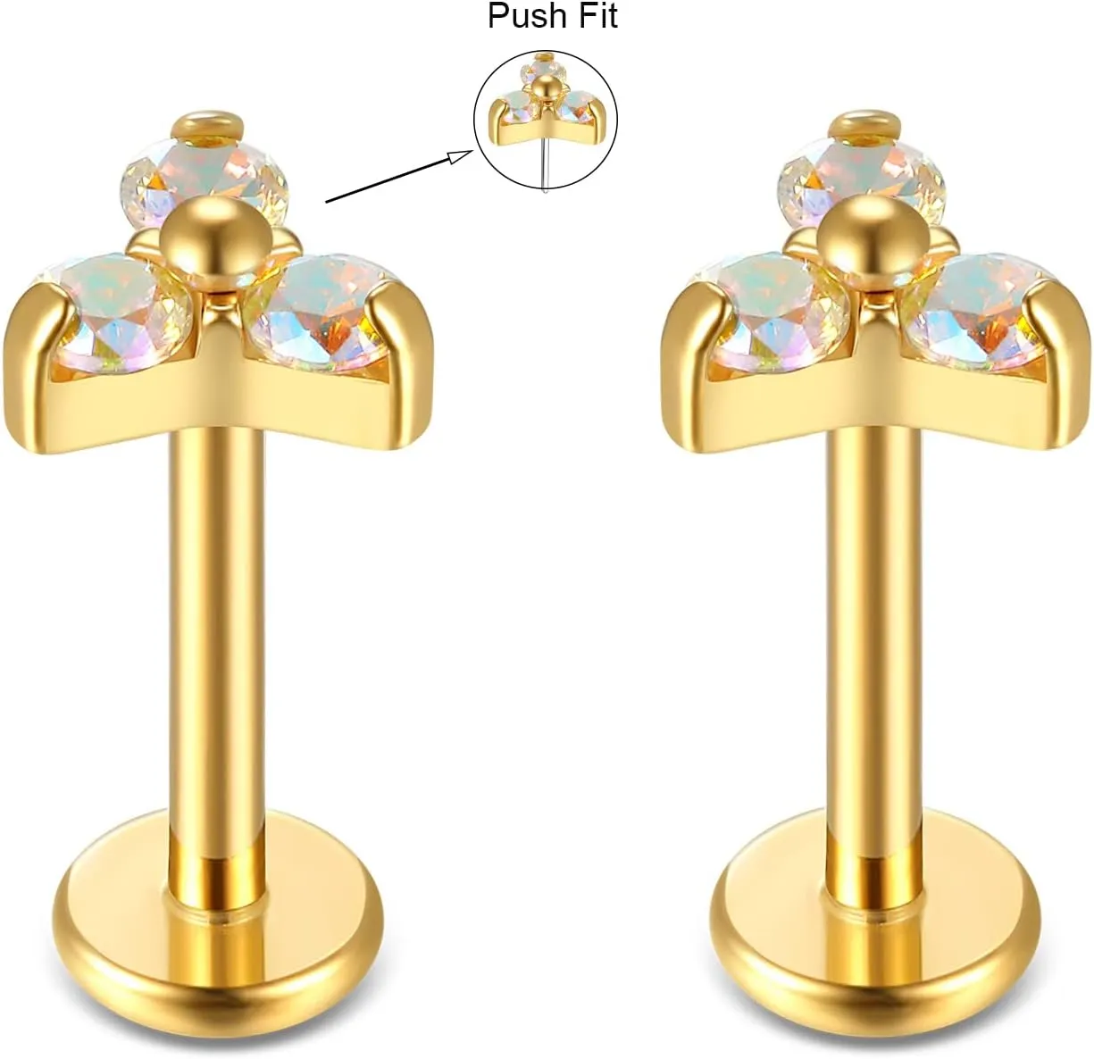 BelezaDosas G23 Titanium Labret Studs 16G Threadless Push-in Press Fit Lip Cluster Tragus Helix Lobe Conch Rook Medusa Cartilage Monroe Earring Push Back Piercing Jewelry