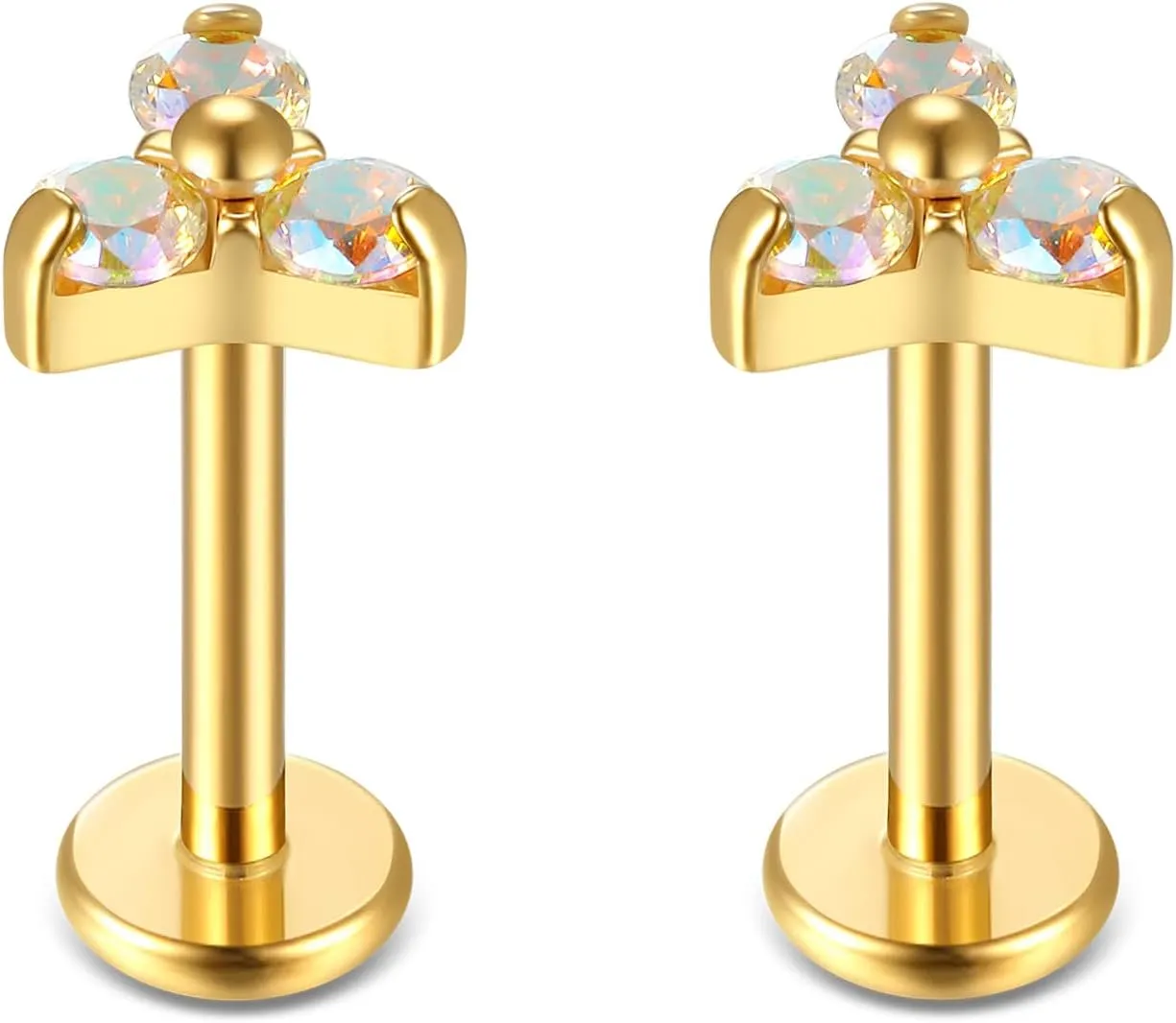BelezaDosas G23 Titanium Labret Studs 16G Threadless Push-in Press Fit Lip Cluster Tragus Helix Lobe Conch Rook Medusa Cartilage Monroe Earring Push Back Piercing Jewelry