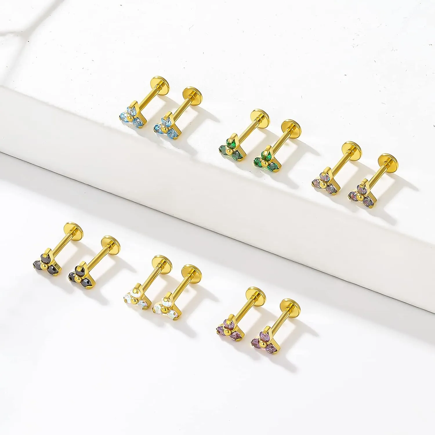 BelezaDosas G23 Titanium Labret Studs 16G Threadless Push-in Press Fit Lip Cluster Tragus Helix Lobe Conch Rook Medusa Cartilage Monroe Earring Push Back Piercing Jewelry