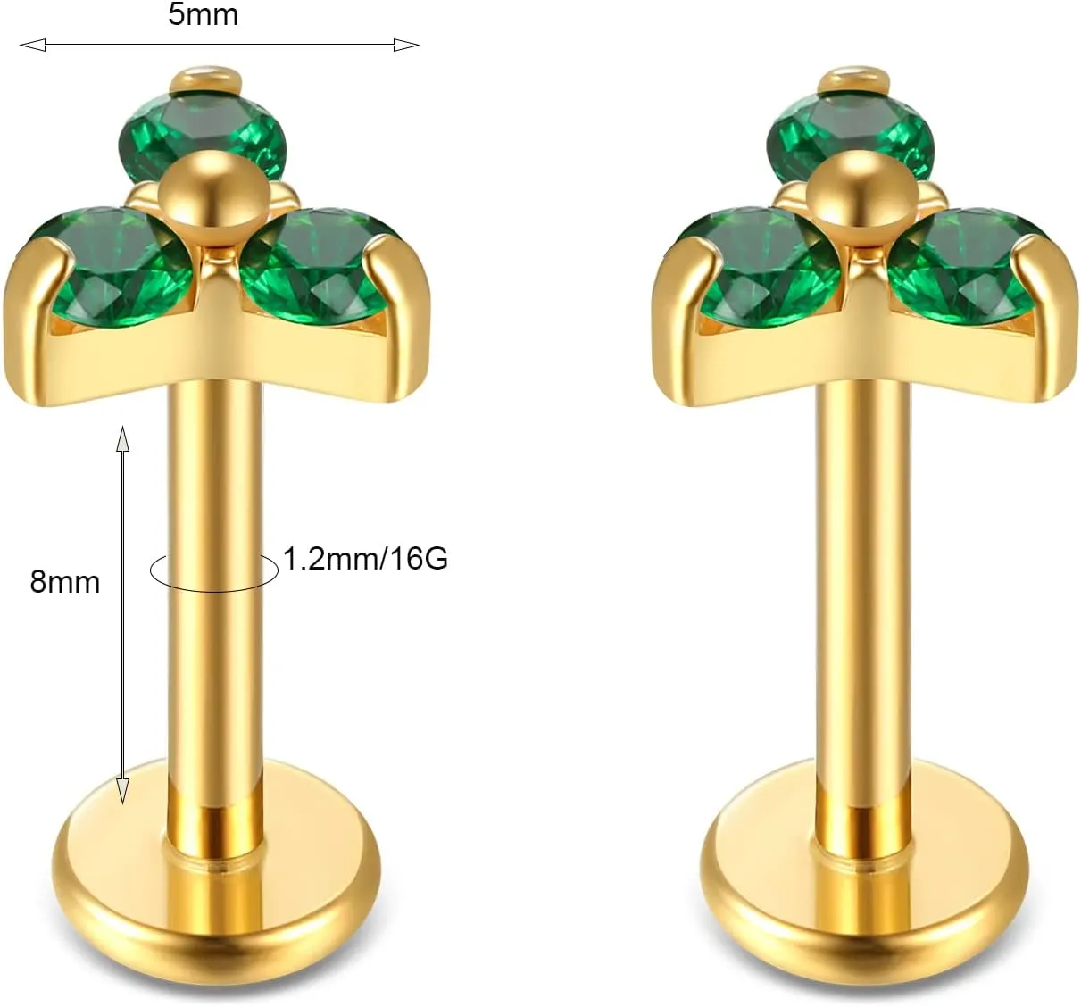BelezaDosas G23 Titanium Labret Studs 16G Threadless Push-in Press Fit Lip Cluster Tragus Helix Lobe Conch Rook Medusa Cartilage Monroe Earring Push Back Piercing Jewelry