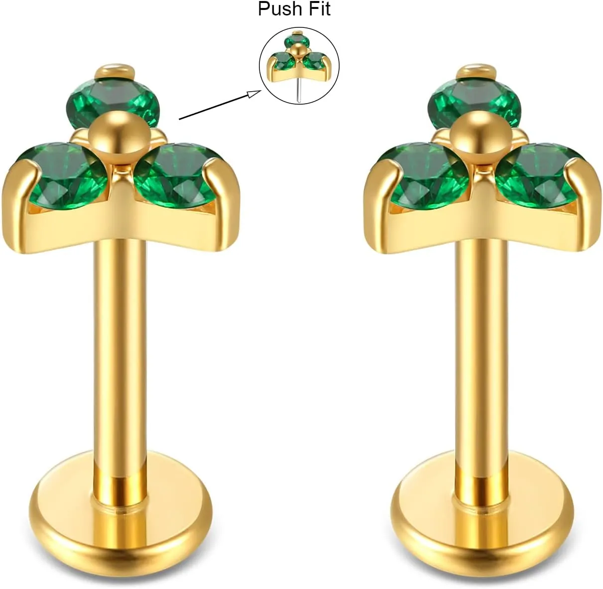 BelezaDosas G23 Titanium Labret Studs 16G Threadless Push-in Press Fit Lip Cluster Tragus Helix Lobe Conch Rook Medusa Cartilage Monroe Earring Push Back Piercing Jewelry