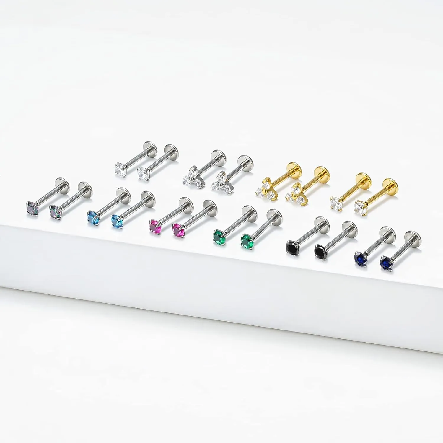 BelezaDosas G23 Titanium Labret Studs Threadless 16G Lip Rook Lobe Tragus Helix Cartilage Push Back Earring Piercing Jewelry