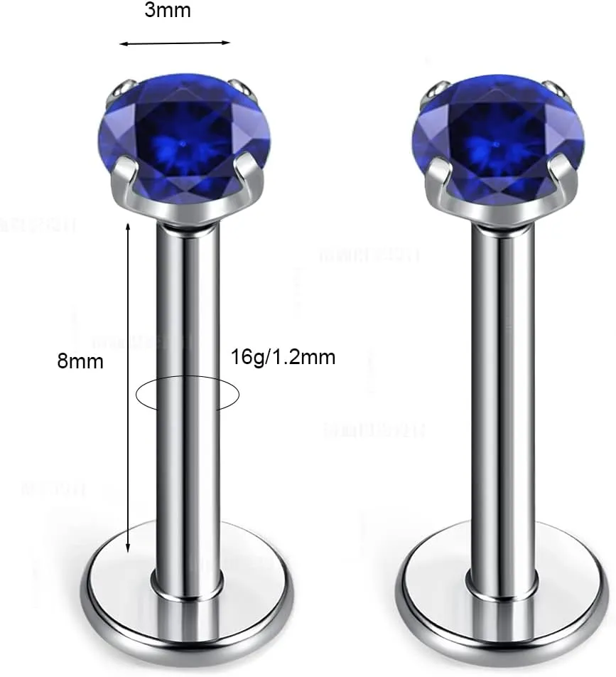 BelezaDosas G23 Titanium Labret Studs Threadless 16G Lip Rook Lobe Tragus Helix Cartilage Push Back Earring Piercing Jewelry