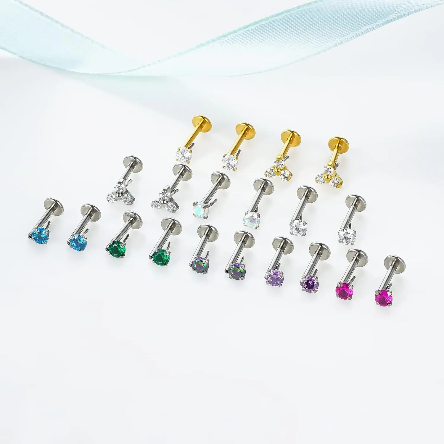 BelezaDosas G23 Titanium Labret Studs Threadless 16G Lip Rook Lobe Tragus Helix Cartilage Push Back Earring Piercing Jewelry