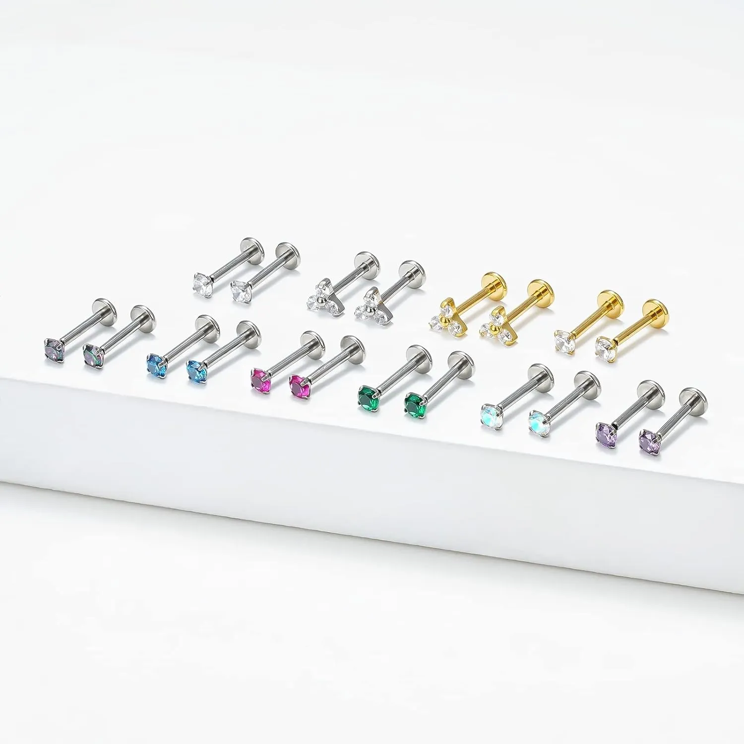 BelezaDosas G23 Titanium Labret Studs Threadless 16G Lip Rook Lobe Tragus Helix Cartilage Push Back Earring Piercing Jewelry