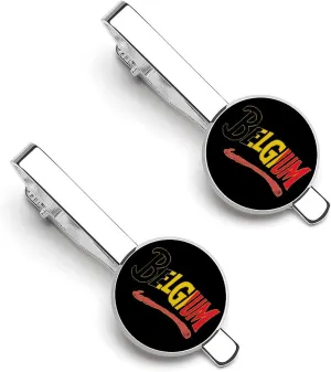 Belgium Flag 1 Pair Tie Clips Necktie Bar Pinch Clip for Wedding Business