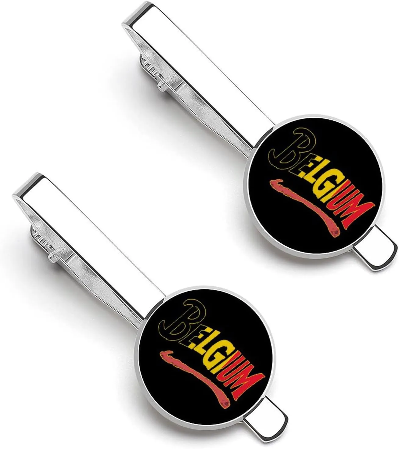 Belgium Flag 1 Pair Tie Clips Necktie Bar Pinch Clip for Wedding Business