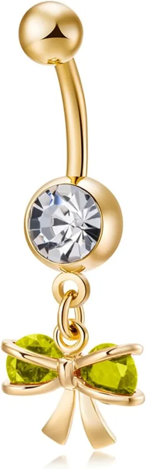 Belly Ring Gold Surgical Steel, Bowknot Belly Button Ring 14 Gauge Surgical Steel Cubic Zirconia Belly Button Rings Elegant